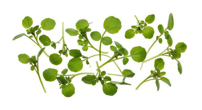 Fresh Green Watercress Leaves and Sprigs Isolated on White Background for Cooking and Healthy Food Concepts