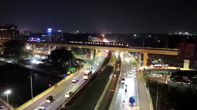 Urban Expressway with Night Traffic in Chennai India
