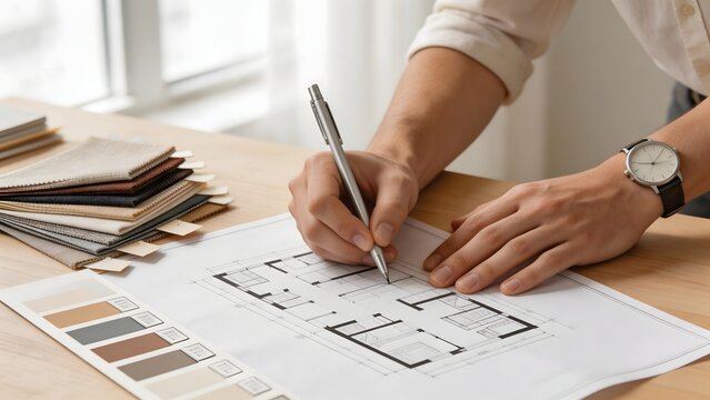 Person drawing architectural floor plan