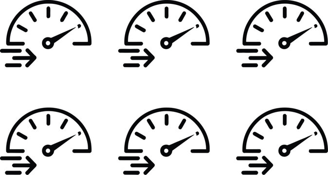 High speed performance icon with gauge speedometer motion lines arrows showing fast acceleration efficiency modern vector illustration isolated