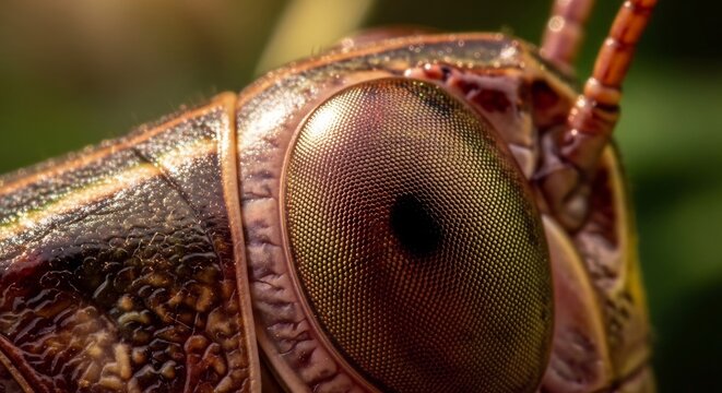 Extreme Close Up Macro Shot of a Grasshoppers Compound Eye.