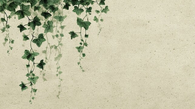 Green ivy vines hanging against a textured beige background