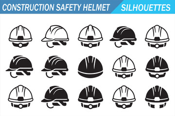 Fototapeta premium Black safety hard hat symbols collection for industrial site and contractor design use