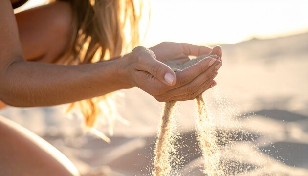 砂を払う女性の手にクローズアップした写真