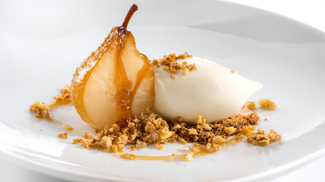 transparent caramelized comice pear with walnut soy