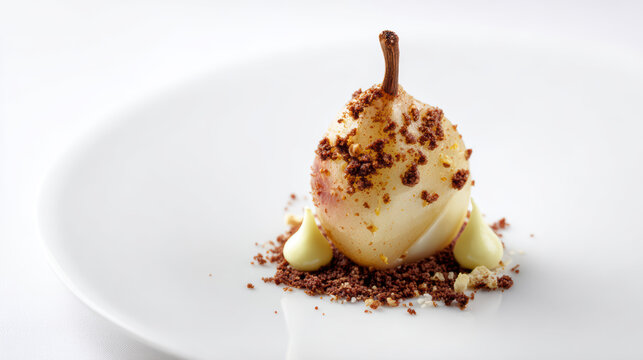 transparent caramelized comice pear with walnut soy