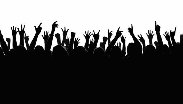 Crowd of people raising hands with peace signs at event