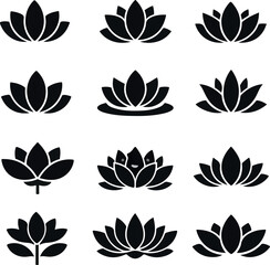 Obraz premium Elegant lotus blossoms silhouette vector, minimalist floral design, black and white botanical illustration, nature inspired decorative icon