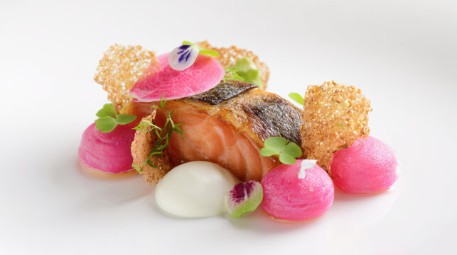atlantic salmon confit with sorrel cream dish