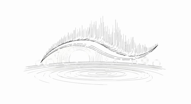 Abstract line art depicting ripples on water beneath a curving, spiked form