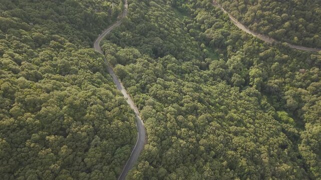 Aerial drone view of mountain road in Corsica, France
