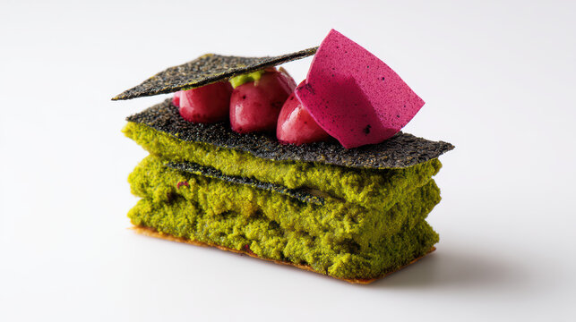 matcha green tea opera cake with black glaze