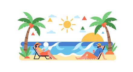 Fototapeta premium A vibrant, stylized tropical leaf and shapes create a joyful, summery feel. Perfect for social media posts, website graphics, and illustrating travel 