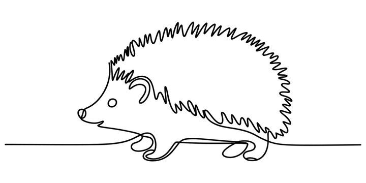 Continuous single line drawing of a cute hedgehog