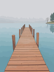 Fototapeta premium Serene Wooden Dock Over Calm Lake with Mist
