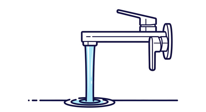 Modern faucet illustration with running water stream
