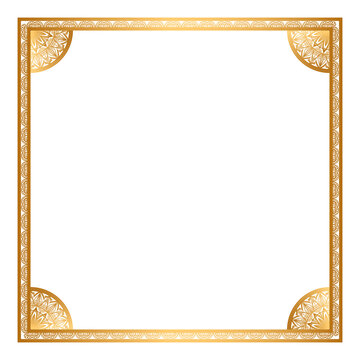 Rectangle golden certificate border pattern line photo frame islamic wedding invitation with mandala squire frame