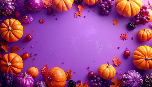Autumn Fruits on Purple Background
