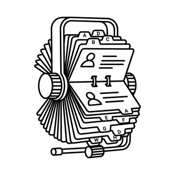 Vintage Rotary Card File Rolodex Icon - Minimalist Business Contact Management Line Art