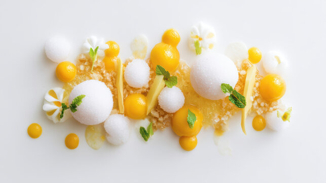 deconstructed mango pomelo sago dessert with coconut