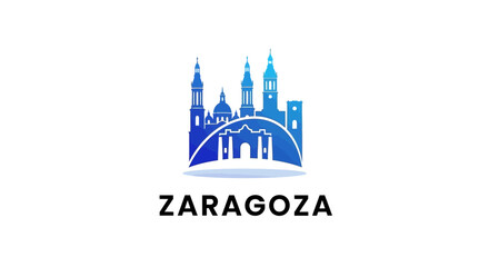 Fototapeta premium Zaragoza City Skyline Silhouette in Blue Color, Modern Logo Design.