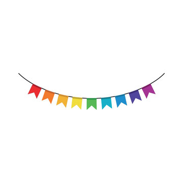 Colorful triangular flags hanging on a string