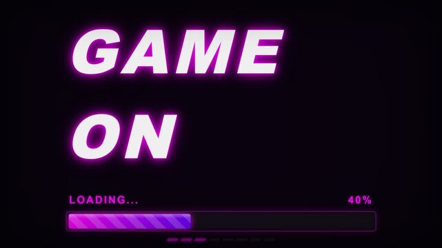Neon Game On Loading Screen Background, Retro Gaming UI, Cyberpunk Style
