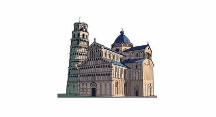 Obraz premium Iconic Italian landmark with a leaning tower and a grand cathedral