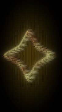 Golden Four-Pointed Star Frame With Rotating Animation, Digital Dot Particles on Dark Background, Glowing Dot Grid 3D Geometric Shape, 4K Seamless Loop, Vertical Video