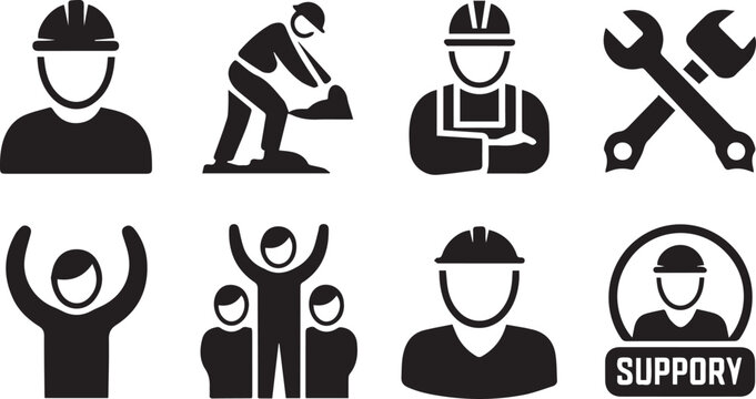 Set of construction worker, engineer, and technical support icons