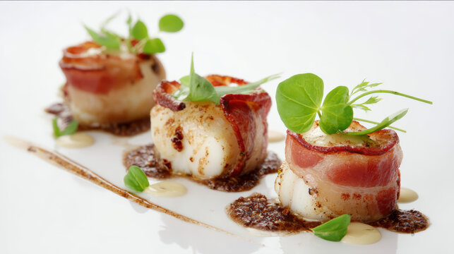 transparent monkfish medallions wrapped in pancetta