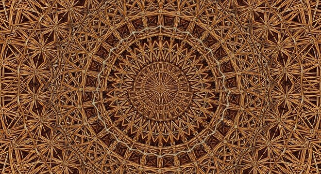 Intricate Golden Mandala Pattern with Radial Symmetry and Detailed Geometric Design.