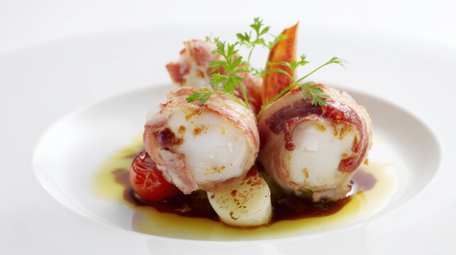 transparent monkfish medallions wrapped in pancetta