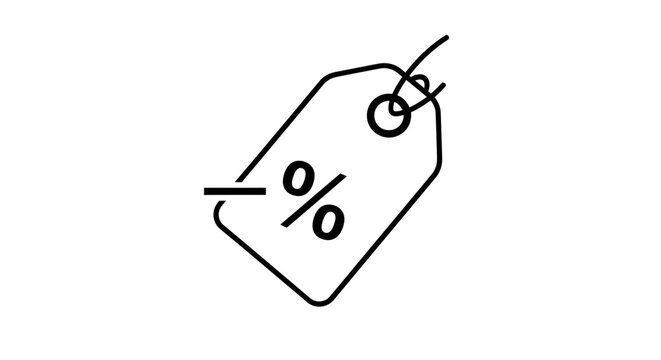 Discount tag with percentage symbol on a white background for marketing purposes now available