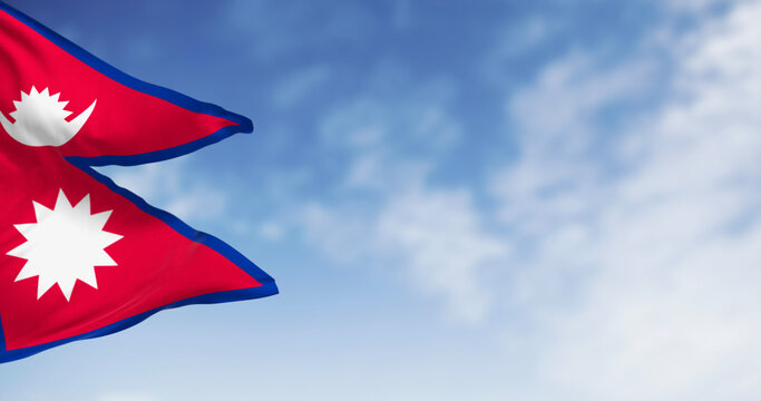Nepal National flag waving in the wind on a clear day