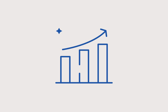 Bar chart with arrow line icon for upward trends and sales growth. Optimistic vector illustration for annual reports and stock market monitoring.