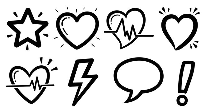 Vector set of abstract icons and travel symbols featuring heart signs and world labels for tourism logo design and passion for traveling stickers