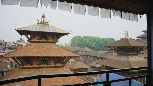 Balcony View of Patan Durbar Square Ancient Pagoda Temples and Traditional Newari Architecture, Lalitpur, Nepal - UNESCO Heritage Site