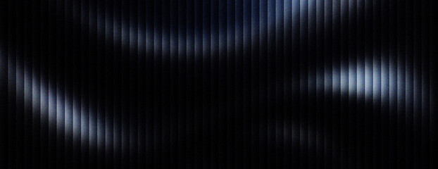 Futuristic dark metallic texture with vertical lines and blue light reflections. Abstract industrial background with chrome steel ridges. Sleek carbon fiber style pattern for tech wallpaper. © VEXLO