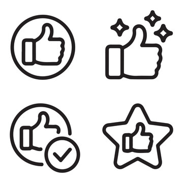 Minimalist Thumbs-Up Line Icon Set for Positive Feedback and Quality UI Design