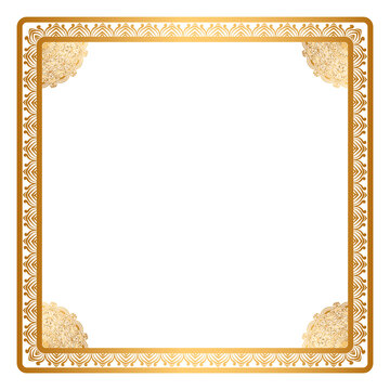 Rectangle golden certificate border pattern line photo frame islamic wedding invitation background with mandala squire frame