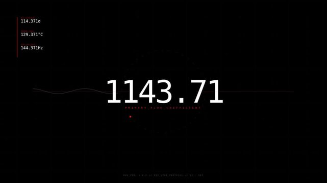 Digital display showcasing numerical values with a dark background and dynamic graphics overlay