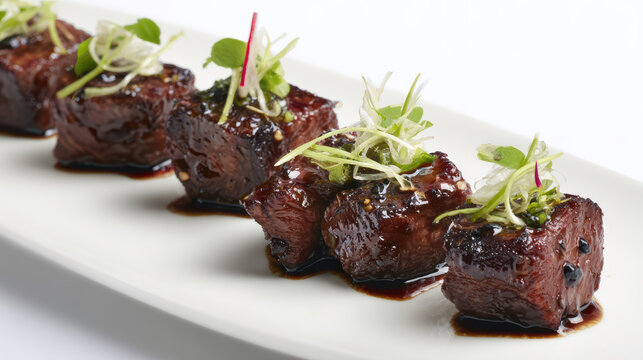 grilled wagyu beef cubes with umami glaze