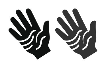Obraz premium Minimalist hand palm icons with wave lines, black silhouette human hand symbols, flat vector illustration for skincare and hygiene concepts