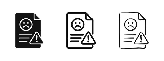 Error Report Document Icon with Sad Face and Warning Sign © drawing lines