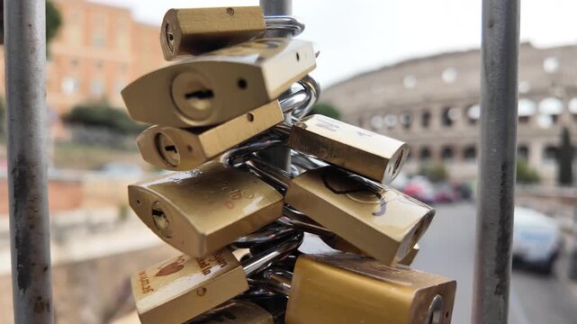 Love Locks On Ponte Milvio Bridge In Rome Italy