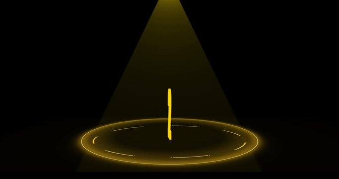 countdown counting from 5 to 0 seconds on glowing neon 3d circle shape in black background animation. Ten seconds countdown on light rays neon line effects
