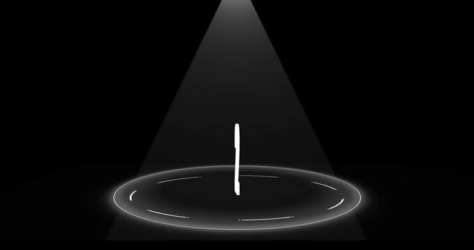countdown counting from 5 to 0 seconds on glowing neon 3d circle shape in black background animation. Ten seconds countdown on light rays neon line effects

