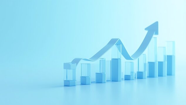 A vibrant blue upward trending graph symbolizes growth success and positive financial results high quality