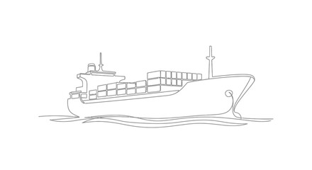 Fototapeta premium Continuous Line Drawing of a Cargo Ship with Containers at Sea
